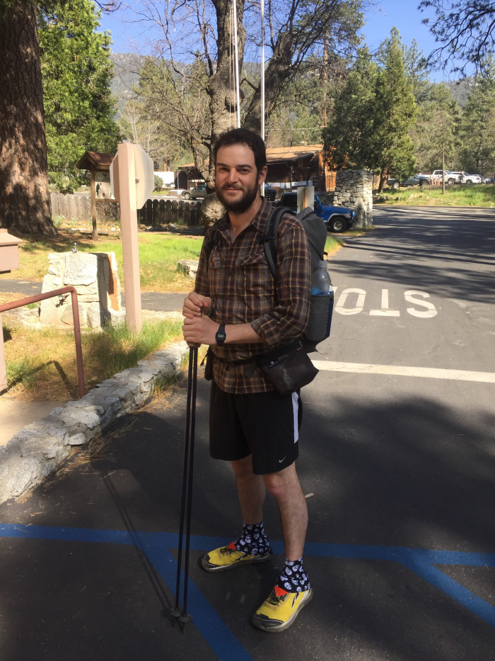 A recent picture of Oscar in California, with his hiking sticks on the Pacific Crest Trail.
